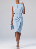 Robe midi froncée col ouvert - Élégante silhouette fluide estivale