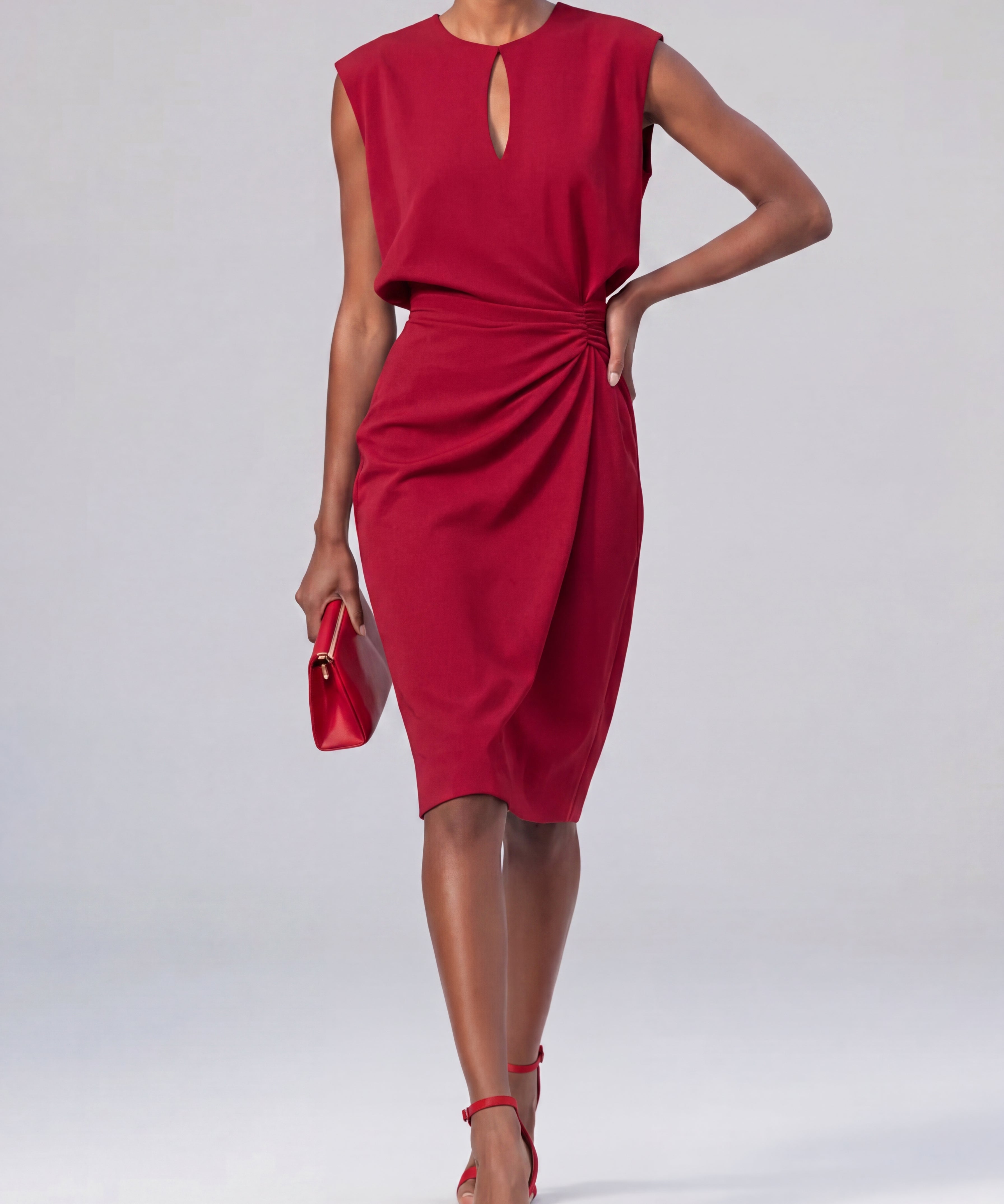 Robe midi froncée col ouvert - Élégante silhouette fluide estivale