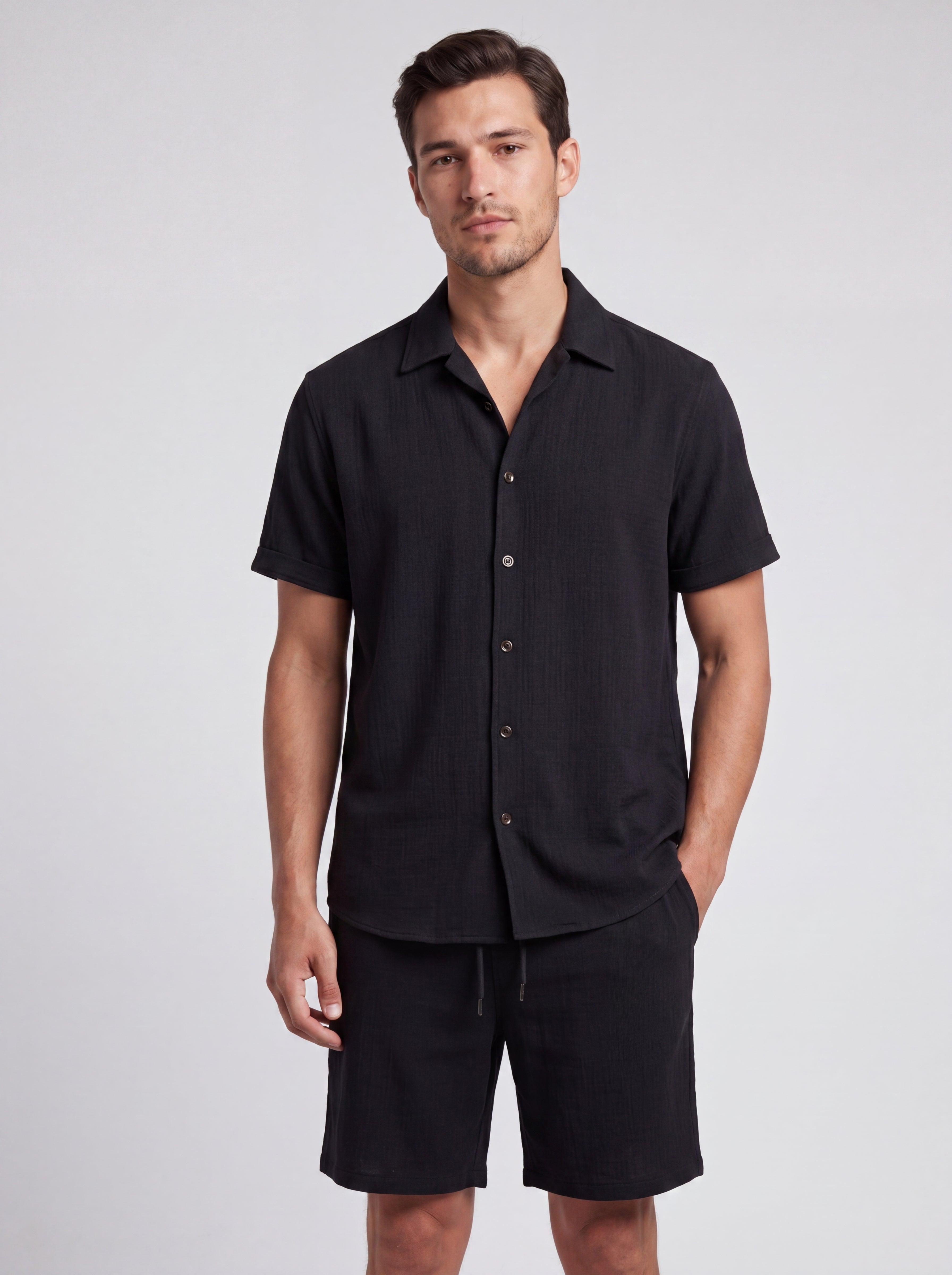Ensemble texturé chemise & short manches courtes - Look estival coordonné élégant