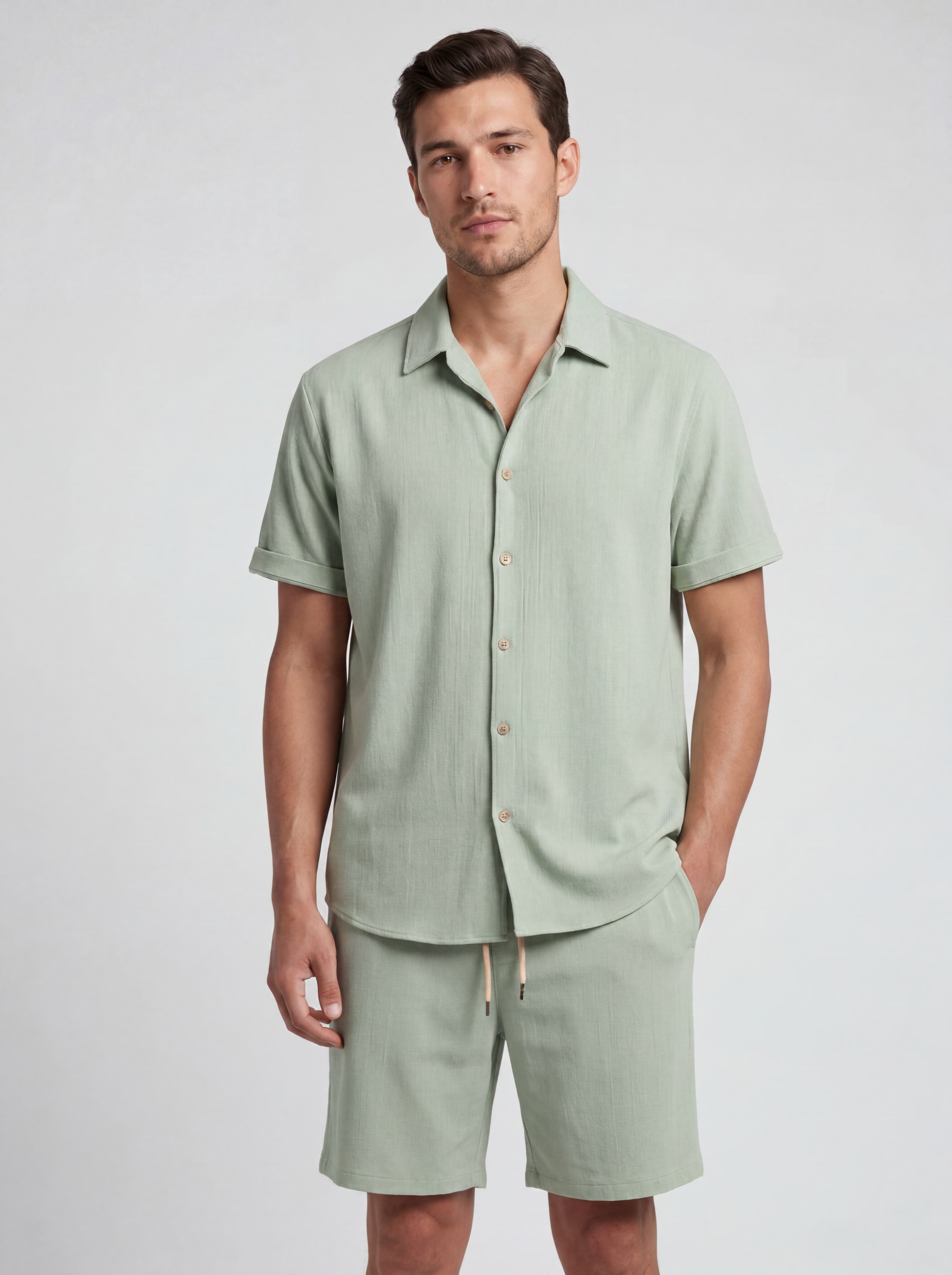 Ensemble texturé chemise & short manches courtes - Look estival coordonné élégant