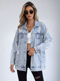 Veste Denim Oversized Effet Usé - Style Urbain Élégant Décontracté