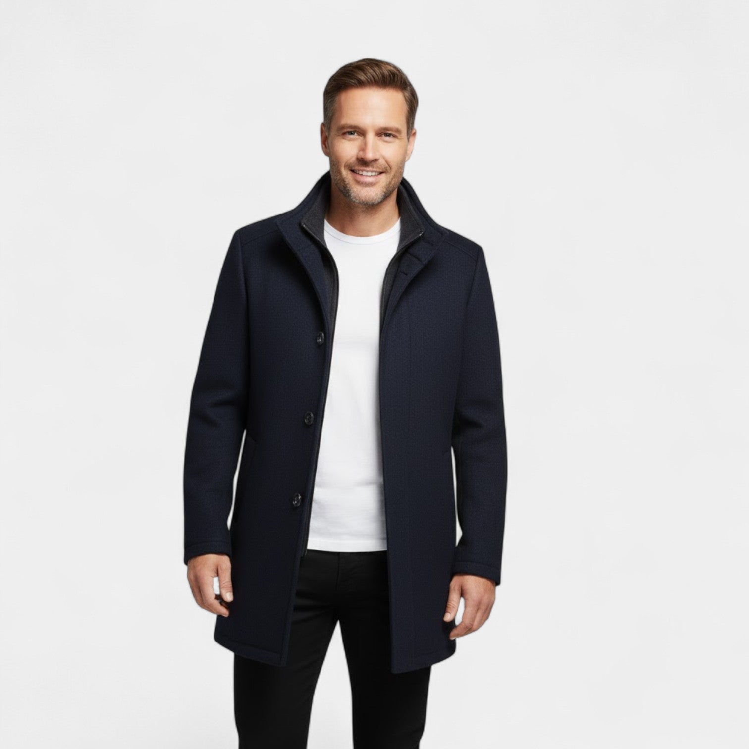 Manteau Mi-Long Homme en Laine avec Col Double Structuré