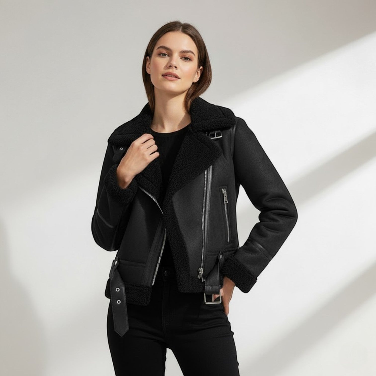Veste Femme en Daim et Laine d’Agneau – Chaleur et Élégance Hivernale
