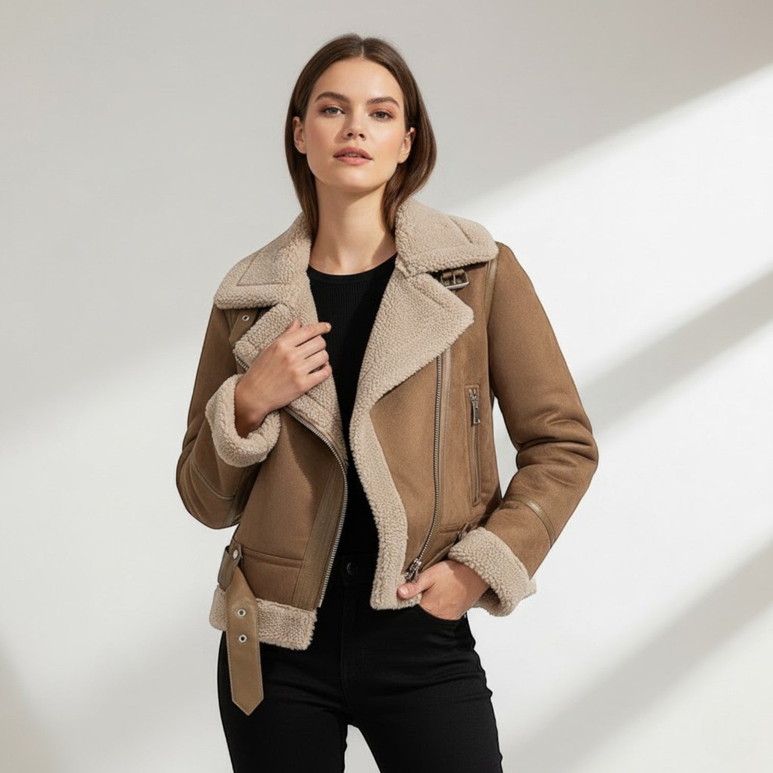 Veste Femme en Daim et Laine d’Agneau – Chaleur et Élégance Hivernale