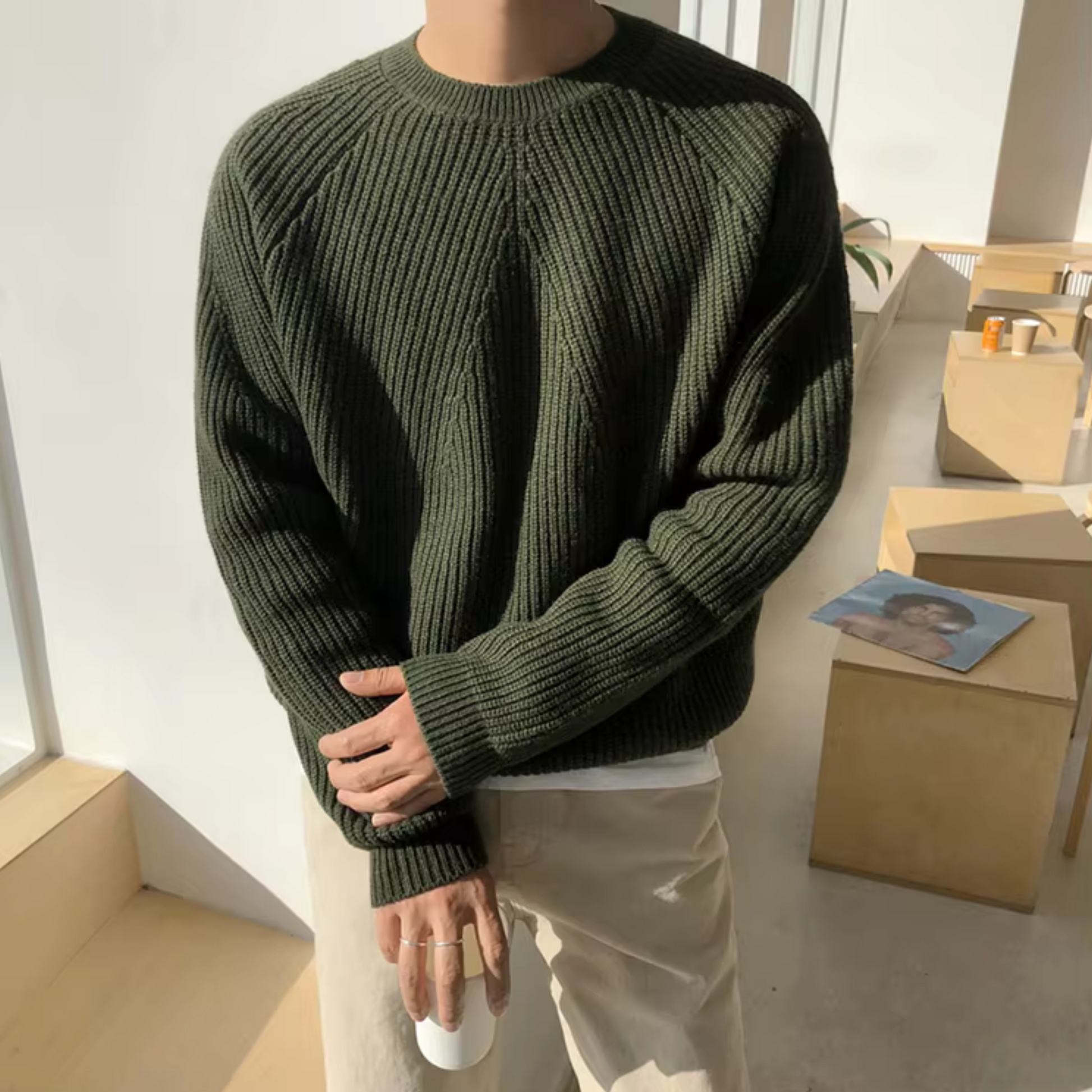 Pull en coton tricoté à coupe décontractée pour hommes
