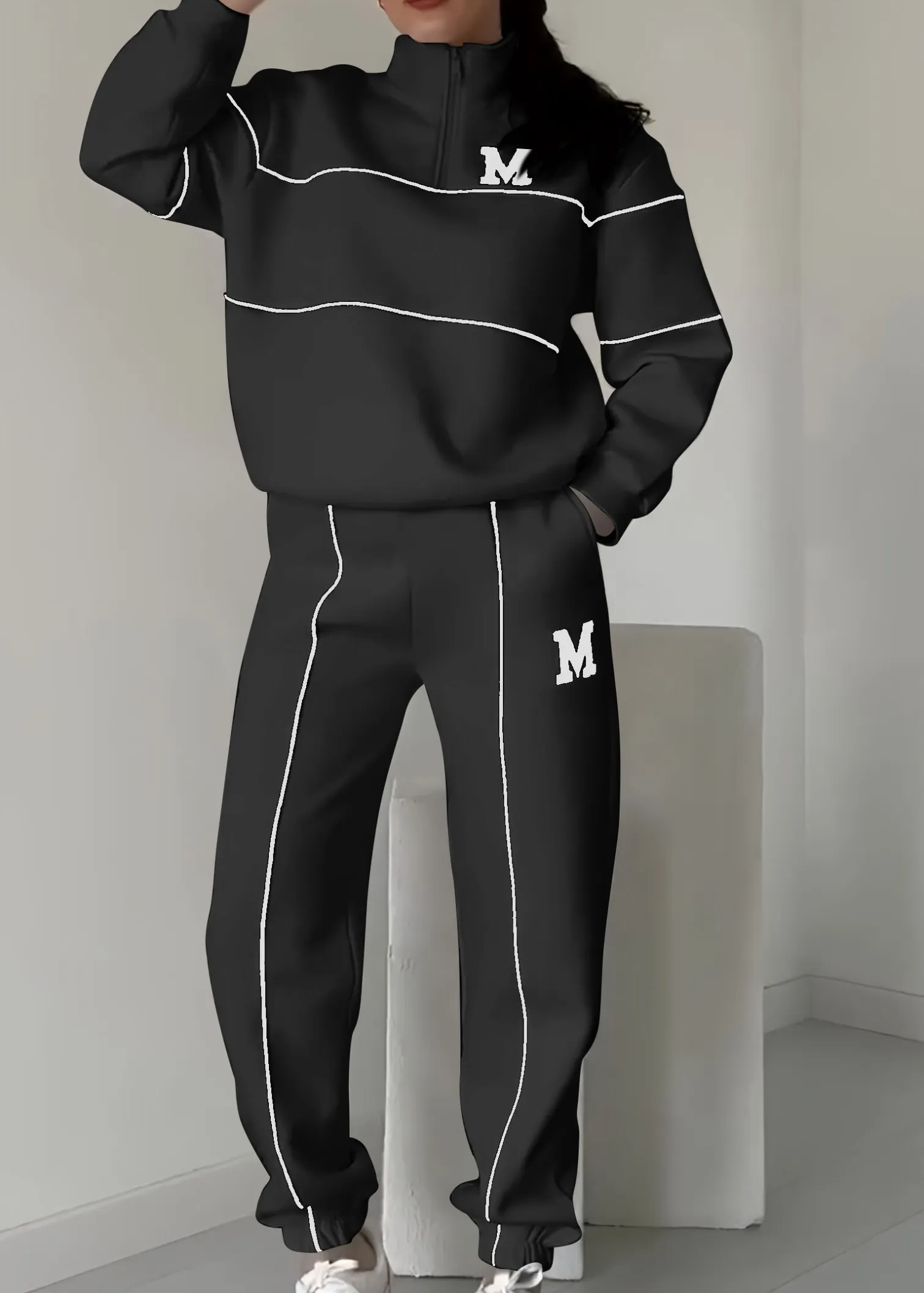 Ensemble de Survêtement Tendance pour Dames avec Sweat à Demi-Zip