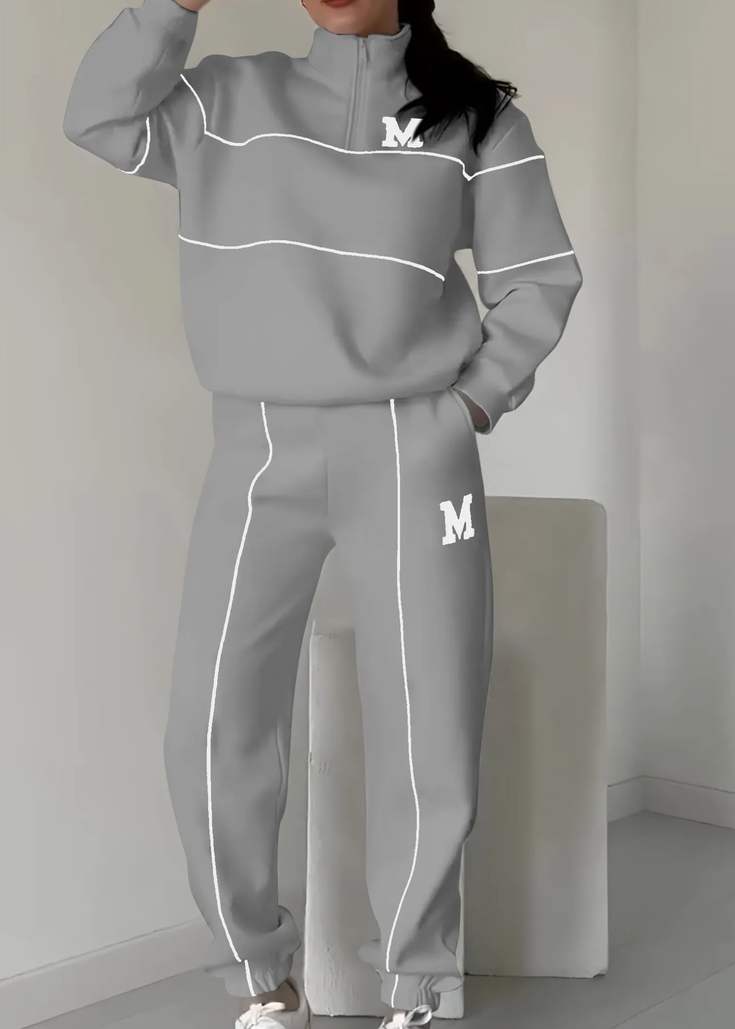 Ensemble de Survêtement Tendance pour Dames avec Sweat à Demi-Zip
