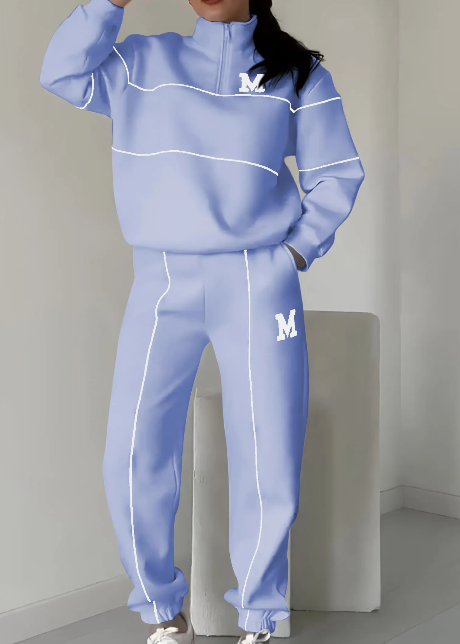Ensemble de Survêtement Tendance pour Dames avec Sweat à Demi-Zip