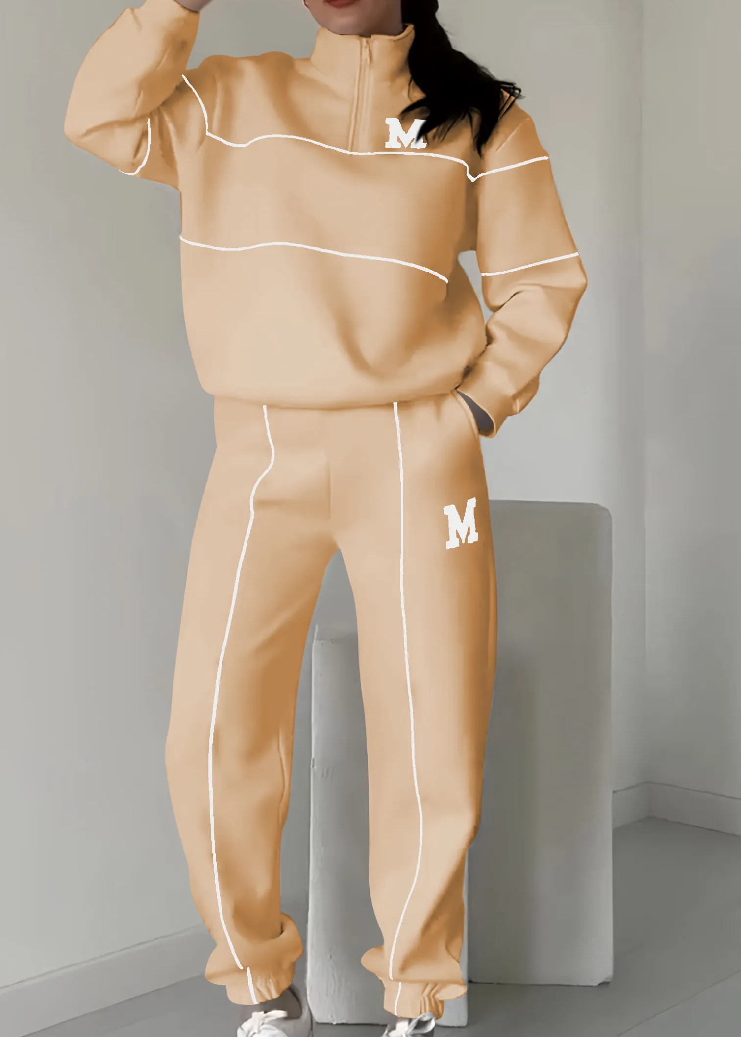 Ensemble de Survêtement Tendance pour Dames avec Sweat à Demi-Zip