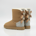 Sparkle Bow Boots Winter Suede Boots with Bow and Glittering Details