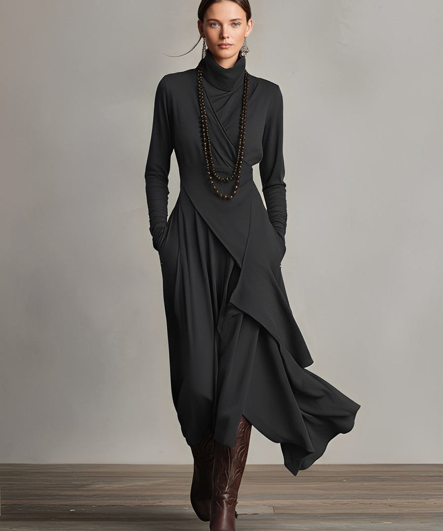 Robe Longue Drapée & Coupe Asymétrique Violette