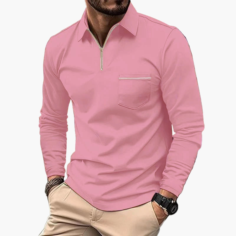 Polo à manches longues pour hommes avec poche poitrine