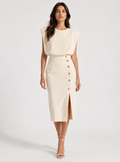Robe Midi Structurée – Taille définie, détails boutonnés, pour cérémonie et soirée