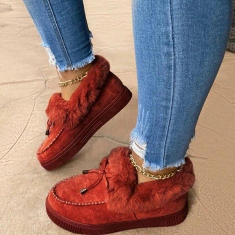 Chaussons Féminins Chaleureux avec Doublure en Fourrure et Nœud Élégant