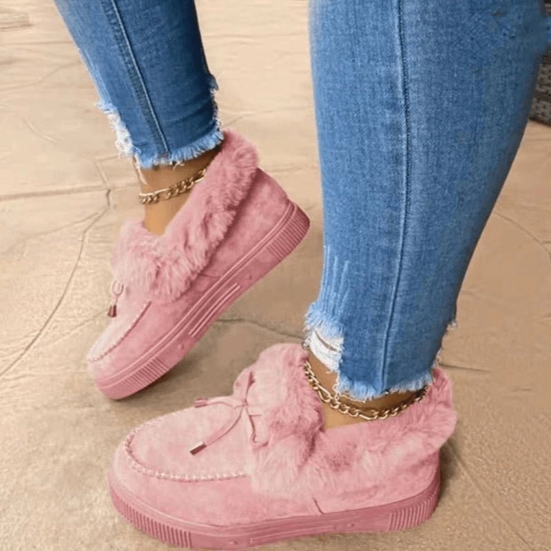 Chaussons Féminins Chaleureux avec Doublure en Fourrure et Nœud Élégant