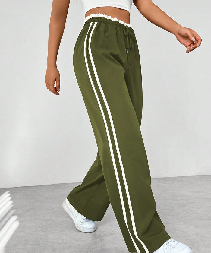 Pantalon de Jogging Sportif Taille Haute à Rayures