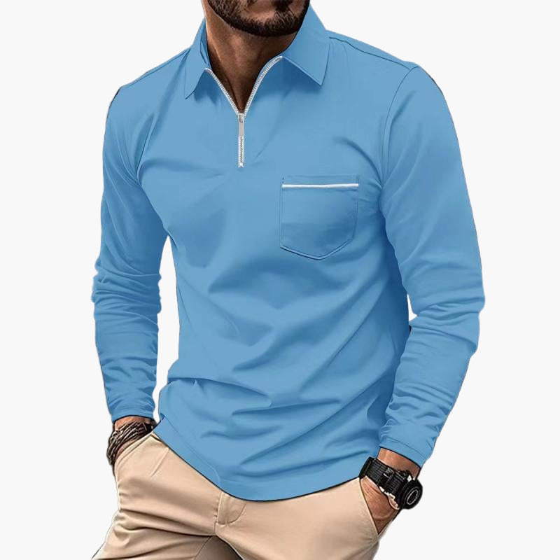 Polo à manches longues pour hommes avec poche poitrine