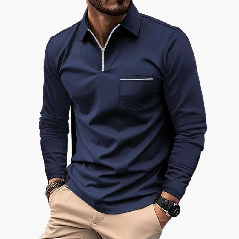 Polo à manches longues pour hommes avec poche poitrine