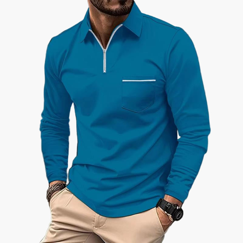 Polo à manches longues pour hommes avec poche poitrine