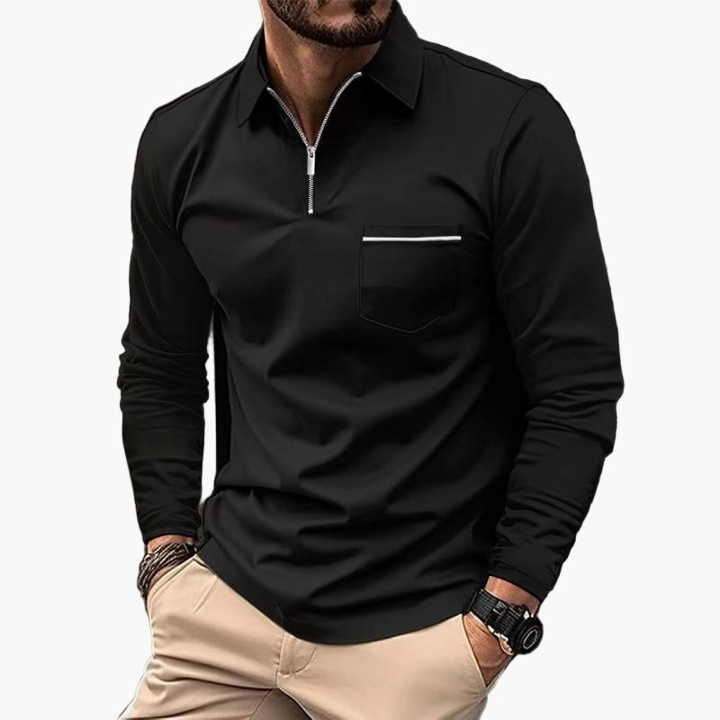Polo à manches longues pour hommes avec poche poitrine