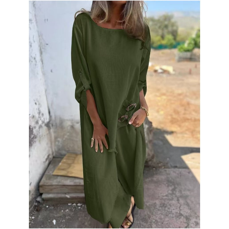Ensemble deux pièces pour femmes avec une robe asymétrique et un pantalon décontracté