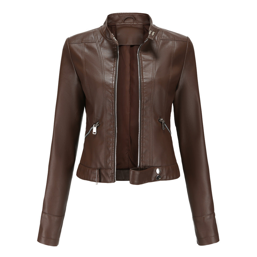 Veste en Cuir Femme Col Montant