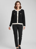 Veste en tricot élégante femme col rond noir et blanc