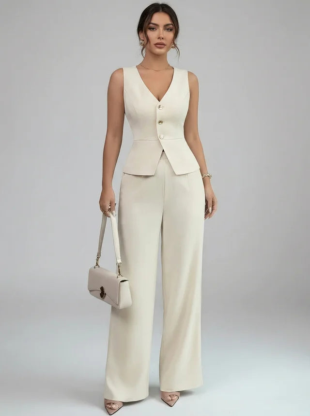 Tailleur Sans Manches Pantalon Large