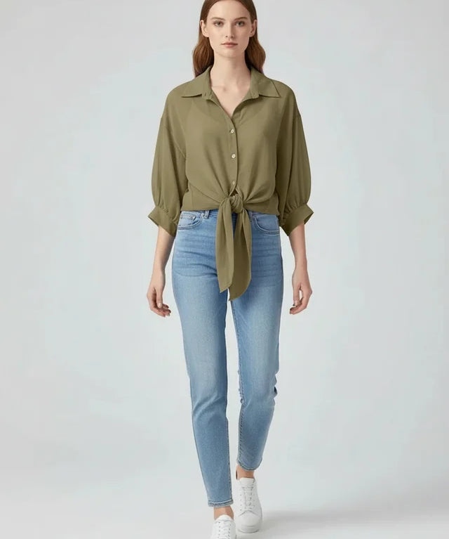 Blouse ample en mousseline pour femme avec lien à la taille