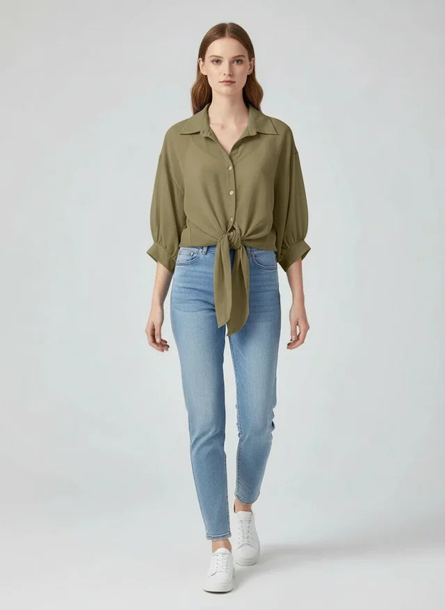 Blouse ample en mousseline pour femme avec lien à la taille