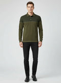 Sweatshirt Homme Col Polo Patchwork Manches Longues Haute Qualité