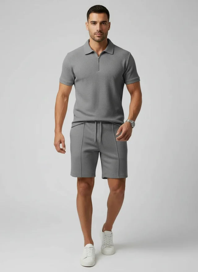 Ensemble Homme Zippé Col Texturé Short Unicolore Élégant