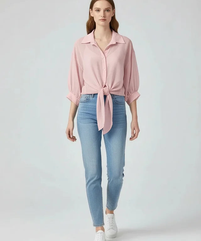 Blouse ample en mousseline pour femme avec lien à la taille