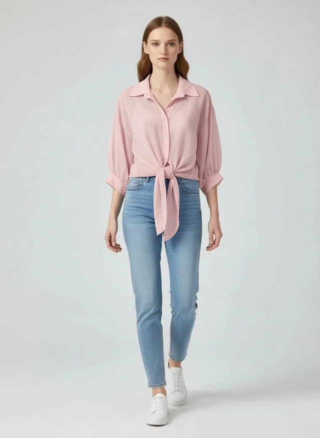 Blouse ample en mousseline pour femme avec lien à la taille