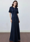 Robe Longue Cintrée à Sequins Bleu Nuit pour Soirées Élégantes