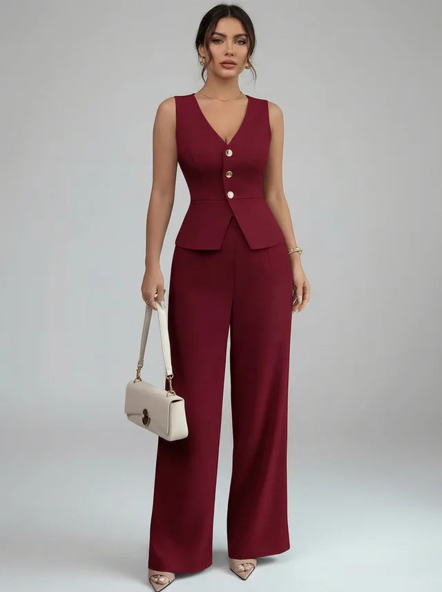 Tailleur Sans Manches Pantalon Large
