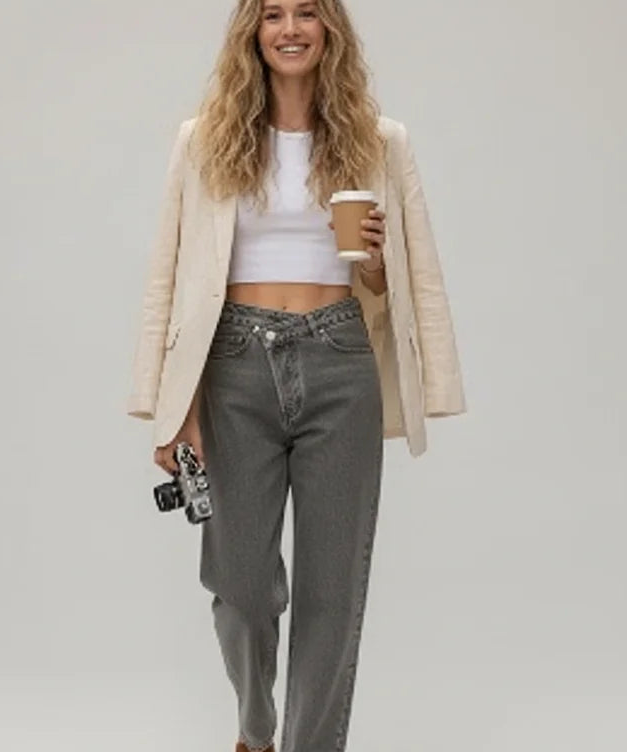 Jean droit taille haute au style élégant pour femme