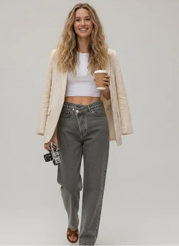 Jean droit taille haute au style élégant pour femme