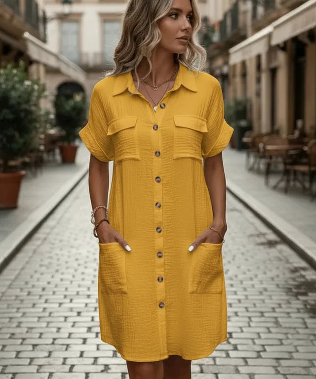 Robe Mini Vintage à Col V et Manches 3/4 Féminine
