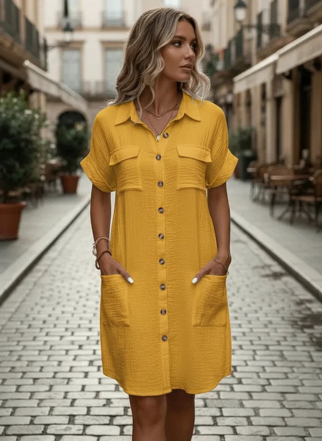 Robe Mini Vintage à Col V et Manches 3/4 Féminine