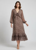 Robe Midi Rétro à Imprimé Artistique et Coupe Fluide