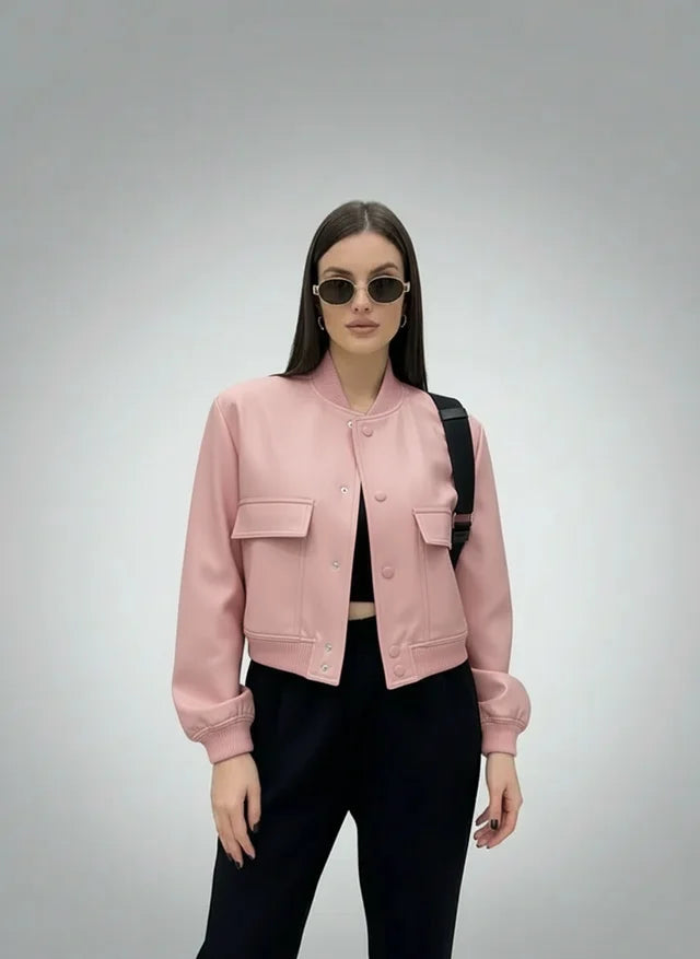 Veste Bomber Vintage Chic à Poches et Manches Longues
