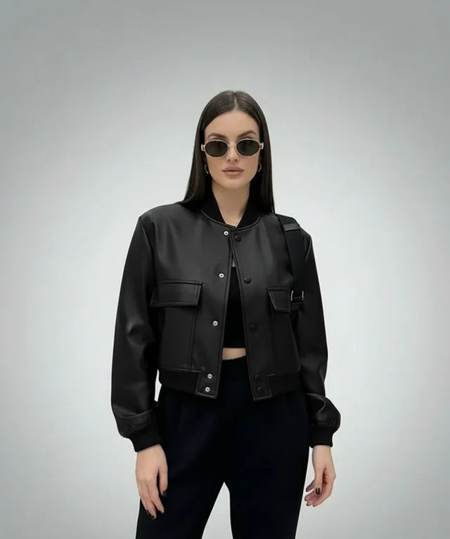 Veste Bomber Vintage Chic à Poches et Manches Longues