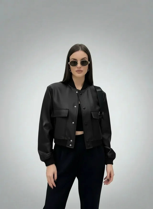 Veste Bomber Vintage Chic à Poches et Manches Longues