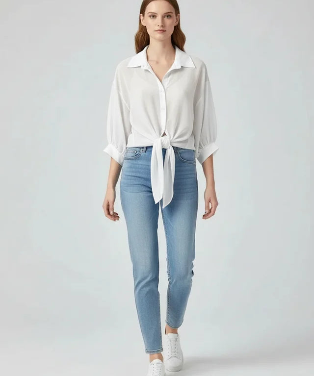 Blouse ample en mousseline pour femme avec lien à la taille