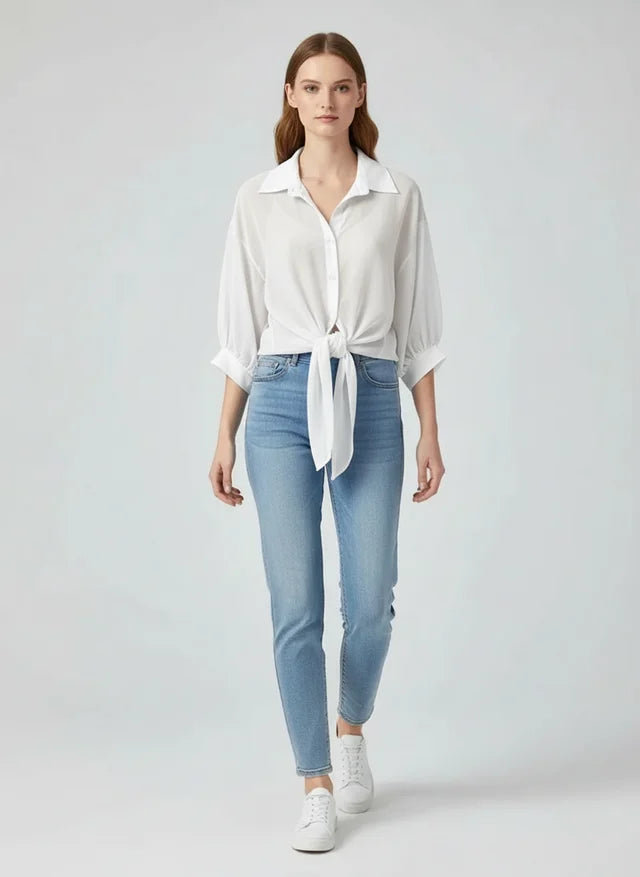 Blouse ample en mousseline pour femme avec lien à la taille