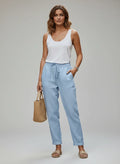 Pantalon Été Taille Haute en Coton et Lin Léger Femme