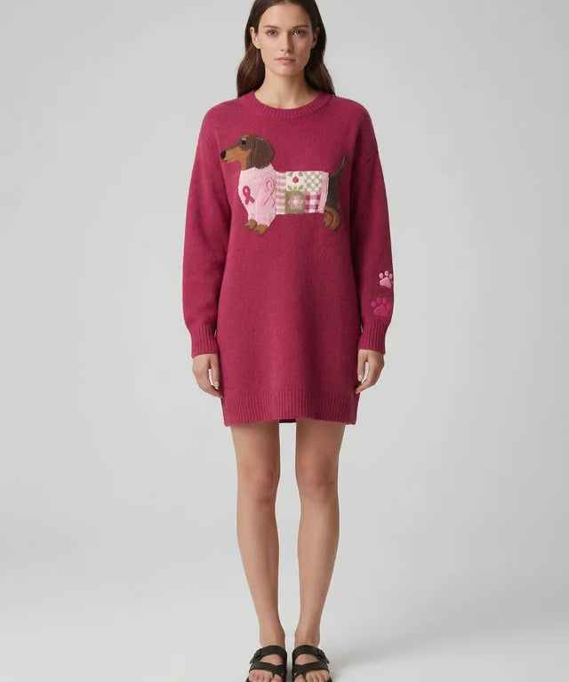Pull en Tricot Doux avec Motif Teckel en Laine Feutrée