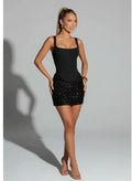 Robe Mini Femme Sequins Chic Dos Nu Coupe Slim Soirée