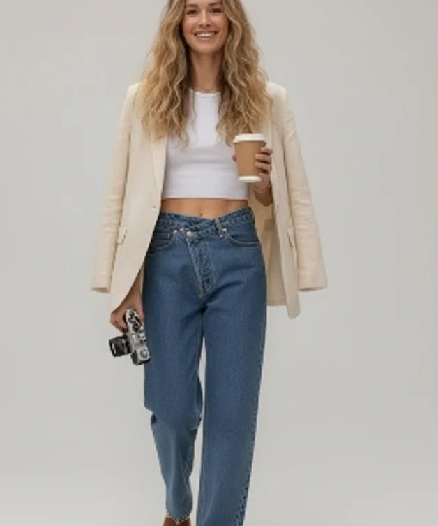 Jean droit taille haute au style élégant pour femme